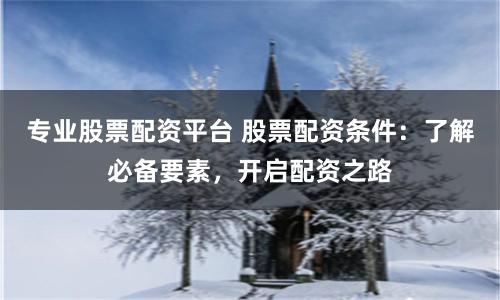 专业股票配资平台 股票配资条件：了解必备要素，开启配资之路